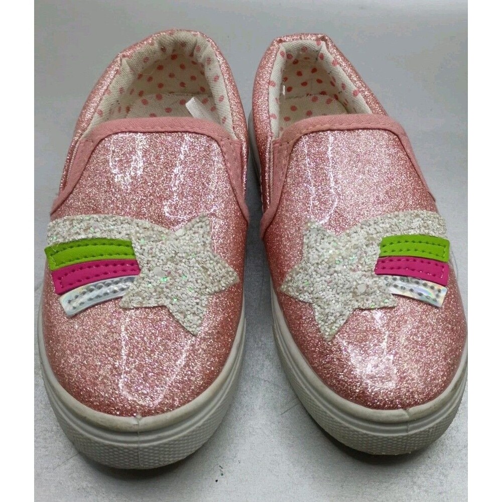 Josiny Kids Slip-On Canvas Sneakers in pink glitter Size 8